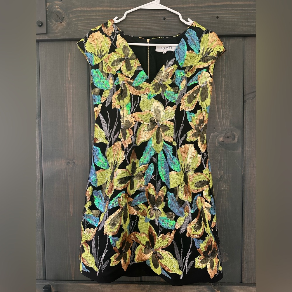 Vibrant Floral Sequin Mini Dress by Elliatt